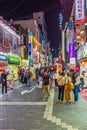 SEOUL, KOREA, OCTOBER 20, 2019: Nightlife at a street of Seoul, Republic of Korea Royalty Free Stock Photo