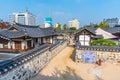 SEOUL, KOREA, OCTOBER 20, 2019: Traditional houses at Namsangol Hanok Village at Seoul, Republic of Korea Royalty Free Stock Photo