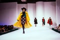 Seoul , Korea - SEPTEMBER 08 1989: A model walks the runway fashion show. Scanned from film transparency - visible grain.