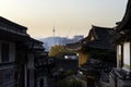 Seoul korea skyline with Bukchon Hanok historic district in Seoul, South Korea. Royalty Free Stock Photo