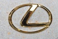 Seoul - 04.27.19: Lexus golden sign logo on a wall close-up