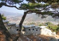 City fortress wall, pine trees, mountain view. Inwangsan Mountain