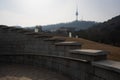 Seoul millennium time capsule near Namsangol Hanok Village and Namsan tower during winter morning at Jung-gu , Seoul South Korea Royalty Free Stock Photo