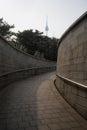 Seoul millennium time capsule near Namsangol Hanok Village and Namsan tower during winter morning at Jung-gu , Seoul South Korea Royalty Free Stock Photo