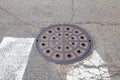 Manhole cover on the street in Seoul city. Royalty Free Stock Photo