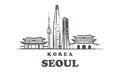 Seoul sketch skyline. Korea, hand drawn vector illustration. Isolated on white background Royalty Free Stock Photo