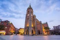 Seoul skyline wuth Myeongdong Cathedral at night in Seoul city, South Korea