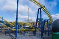 Seoul,South Korea-April 2020: Blue and yellow roller coaster ride trail at Seoul Children Grand Park amusement parks Royalty Free Stock Photo