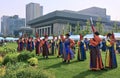 Seoul, South Korea - April 30, Men in national Korean warrior costumes line up for a procession to celebrate the Lotus Lantern Fes