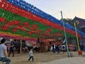 Seoul, South Korea - April 30, 2017. Paper lanterns of different colors decorate the square in front of the Daegaksa Buddhist temp Royalty Free Stock Photo