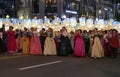 Seoul, South Korea-April 29, 2017: Performers take part in a lantern parade to celebrate Buddha`s birthday