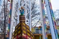 Seoul,South Korea-April 2020: Viking ship rides with pirates statue at Seoul Children Grand Park amusement park.