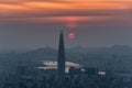 South Korea skyline of Seoul, The best view of South Korea with Lotte world mall at Namhansanseong Fortress