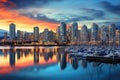 Seoul South Korea city skyline with reflection in the water at sunset, Beautiful view of downtown Vancouver skyline, British Royalty Free Stock Photo