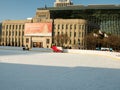 Ice resurfacing machine Engo in action Royalty Free Stock Photo