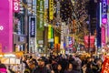 Seoul, South Korea 10 December 2018 : Myeong dong market is the popular place and district for shopping find something eat and Royalty Free Stock Photo