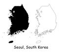 Seoul, South Korea. Detailed Country Map with Location Pin on Capital City.