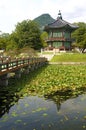 Seoul, south korea, famous Gyeongbok Palace pagoda, vertical, copy space