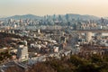 SEOUL, SOUTH KOREA - JAN 22, 2018: Aerial shot of Seoul skyline from Namsan Park with highway