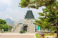 Seoul, South Korea - July 25, 2020: Gyeongbokgung Palace in the heart of the Korean Metropolis. Korean asian architecture. The Royalty Free Stock Photo