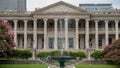 Luxurious white stone palace with columns close up