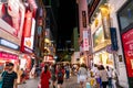 Seoul, South Korea - 30 June, 2018 : Crowded night market in Myeongdong, the most popular shopping district for local and tourist