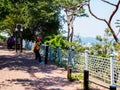 Seoul, South Korea - June 14, 2017: Older korean woman doing physical exercise on the sports public equipment in the park in Seoul Royalty Free Stock Photo