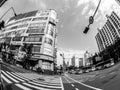 Seoul, South Korea - June 2, 2017: Pedestrians stopping at pedestrian crossing and waiting green sign of traffic light Royalty Free Stock Photo