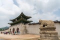Tourists visit Gyeongbokgung Palace, the main royal palace of the Joseon dynasty