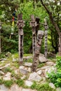 Seoul, South Korea - June 12, 2017: Village guardians or Jangseung in korean folk village Minsok.