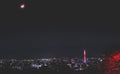 Seoul, South Korea,Korea 20,0ct,2015:Close up Light Night up  beautifulN Seoul Tower view from pathway in garden,the tower on dark Royalty Free Stock Photo