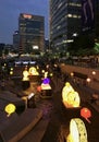 Seoul, South Korea - May 4, 2017: Night view of Cheonggyecheon Stream with light decorations and lanterns during the lotus lantern