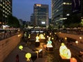 Seoul, South Korea - May 4, 2017: Night view of Cheonggyecheon Stream with light decorations and lanterns during the lotus lantern