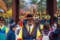 Seoul,South Korea-November 2019: Korean guard standing in front of Deoksugung Palace Gate Entrace, Seoul Royalty Free Stock Photo