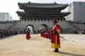 SEOUL, SOUTH KOREA - OCTOBER 20, 2019: The changing of the guard demonstration at Gyeongbokgung Palace in Seoul, South Korea Royalty Free Stock Photo