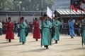 SEOUL, SOUTH KOREA - OCTOBER 20, 2019: The changing of the guard demonstration at Gyeongbokgung Palace in Seoul, South Korea Royalty Free Stock Photo