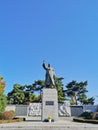 SEOUL, SOUTH KOREA - OCTOBER 26, 2022: Kim Gu (Kim Koo) statue raises his right hand at Baekbeom Plaza