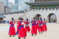 SEOUL, SOUTH KOREA - October 26, 2015 : The soldier march changing of the guard demonstration at Gyeongbokgung Palace on October