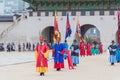 SEOUL, SOUTH KOREA - October 26, 2015 : The soldier march changing of the guard demonstration at Gyeongbokgung Palace on October