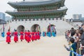 SEOUL, SOUTH KOREA - October 26, 2015 : The soldier march changing of the guard demonstration at Gyeongbokgung Palace on October