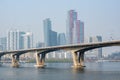 Seoul South Korea urban cityscape during yellow dust pollution