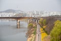 Seoul South Korea urban cityscape during yellow dust pollution