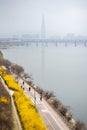 Seoul South Korea urban cityscape during yellow dust pollution