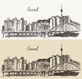 Seoul Special City South Korea vintage sketch