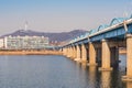 Seoul Subway and Bridge at Hanriver in Seoul, South korea