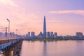 Seoul Subway and Seoul City Skyline, LotteTower ,South korea.