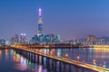 Seoul Subway and Lotte Tower at Night, South korea