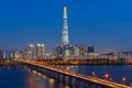 Seoul Subway and Seoul City Skyline at Han river Seoul, South ko