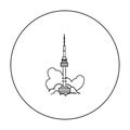 Seoul tower icon in outline style isolated on white background. South Korea symbol stock vector illustration.