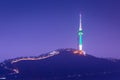 Seoul tower or namsan tower at night view, landmark of Korea.